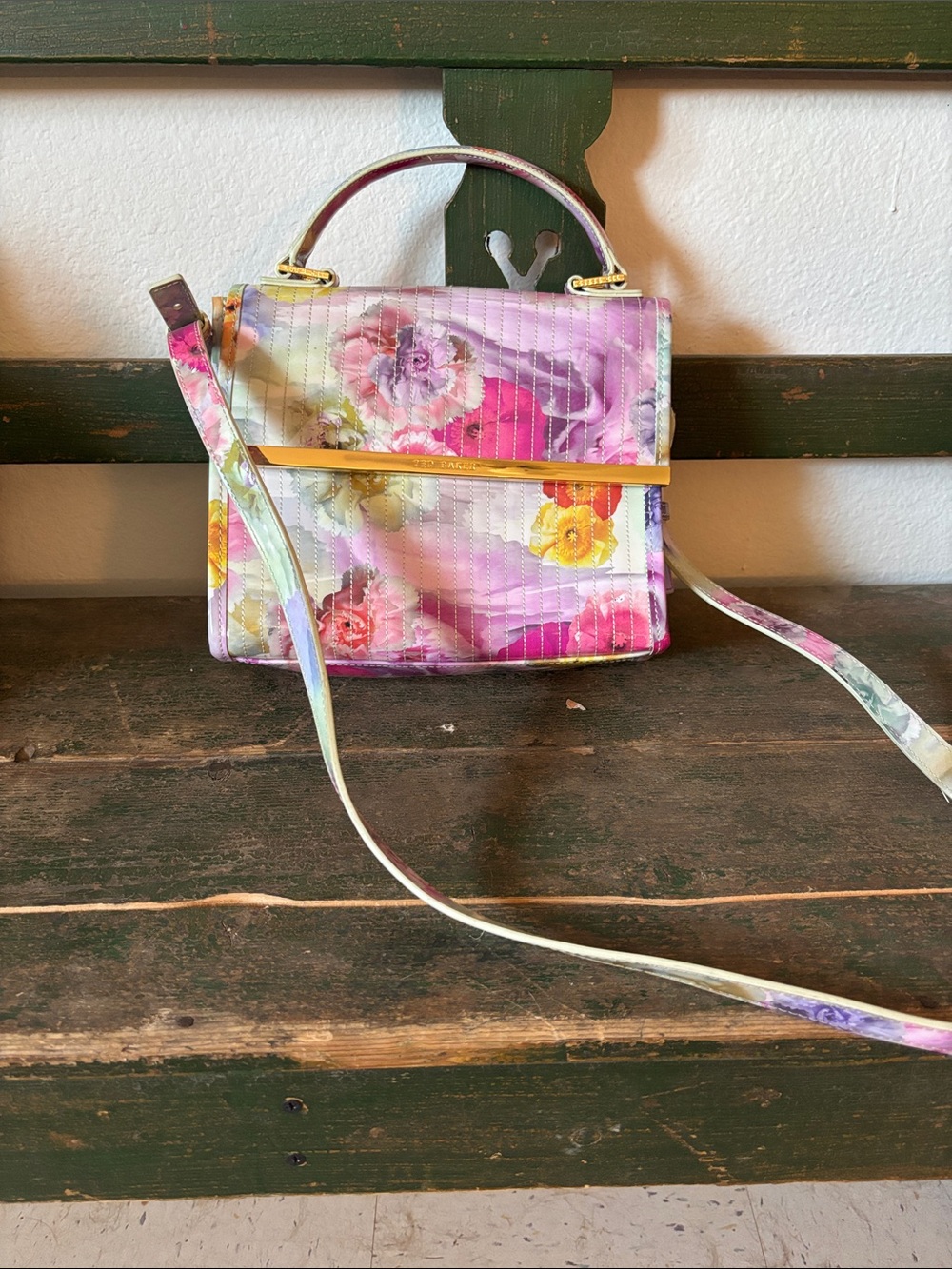 Ted Baker London Floral Pink and Yellow Top-Handle Crossbody